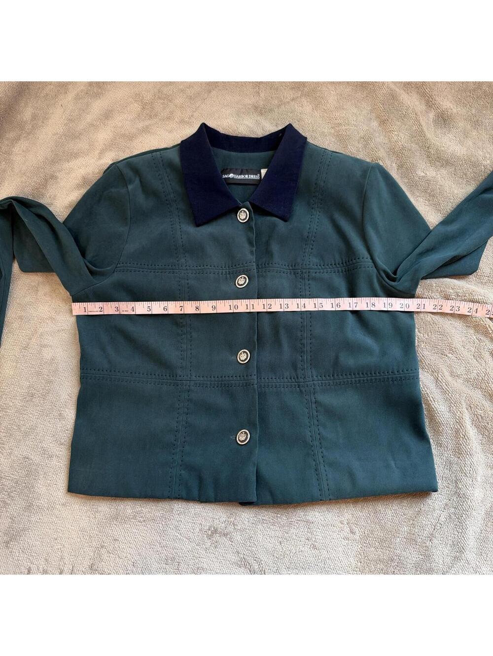 90s Sag Harbor Forest Green Button Up Jacket Contrast Collar Size 12 - Picture 8 of 8